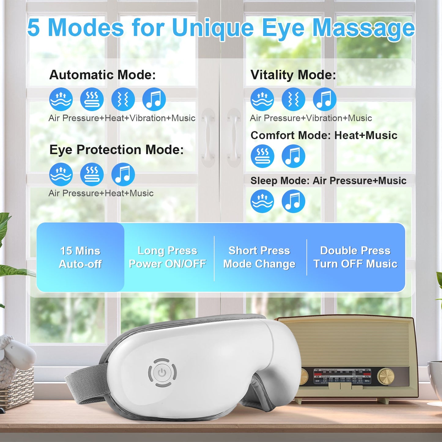 VistaRelief™ Eye Massager – Heat, Air Pressure & Bluetooth